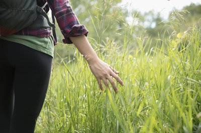Woman walks through grass