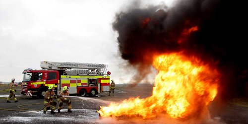 Firefighters tackling a fire