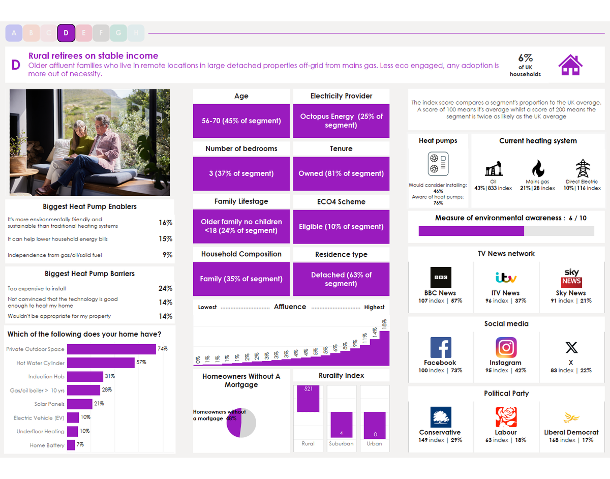 Dashboard showing data points including demographics about this segment like age, home details and media usage