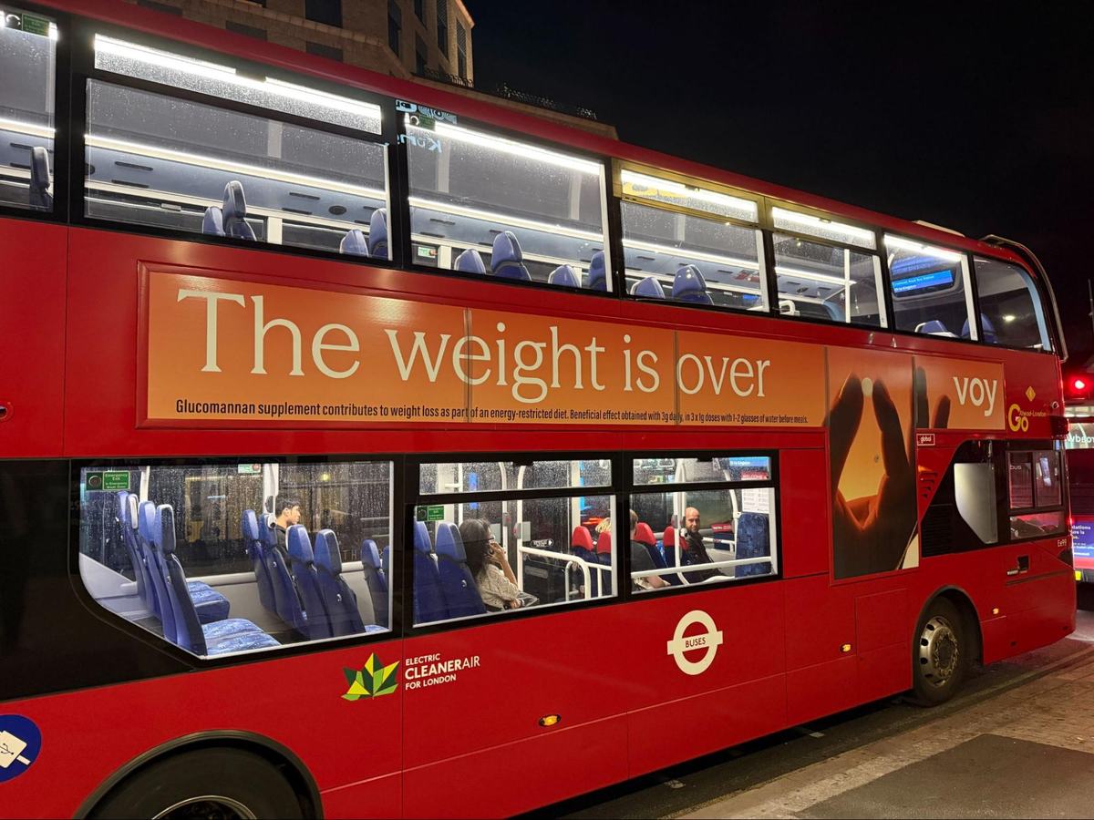 Bus ad for Voy, promoting their "The weight is over" campaign