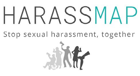 HarassMap logo with text 'Stop sexual harassment, together' and silhouettes of diverse people.