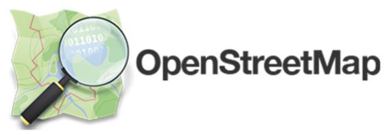 OpenStreetMap logo with a magnifying glass over a map showing binary code, representing open mapping and data.