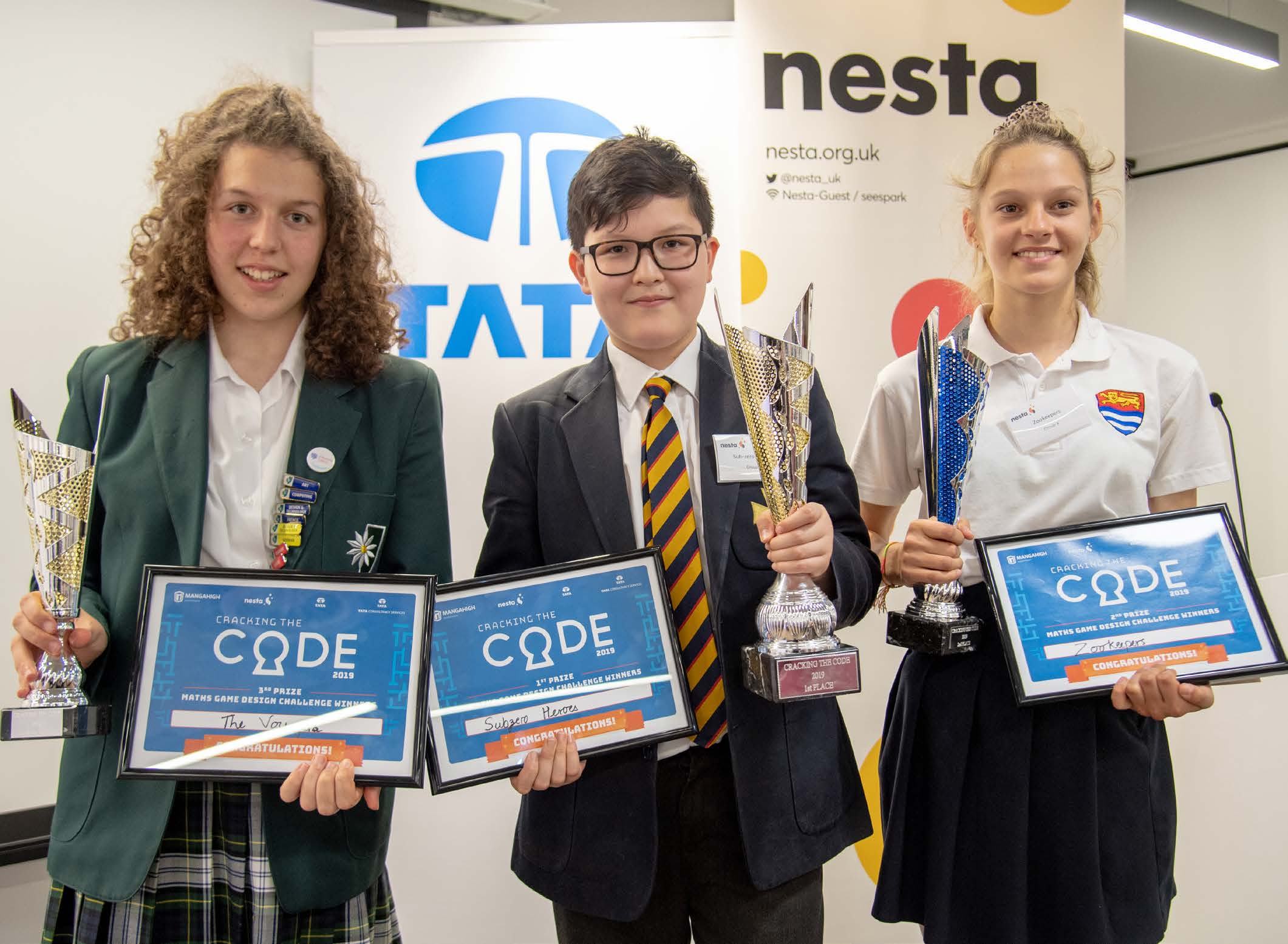 Winning teams at the Cracking the Code event receiving their certificates.