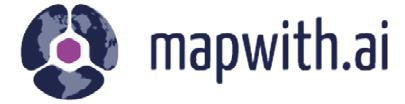 mapwith.ai logo featuring a globe-like icon composed of three map segments and a central hexagon, representing AI-powered mapping.