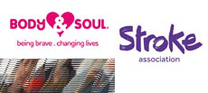 Logos of Body & Soul, with the tagline 'being brave. changing lives', and Stroke Association.
