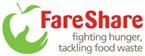 Logo for FareShare, an organization fighting hunger and tackling food waste, featuring an apple with a hand inside.