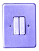 A rectangular double-toggle light switch mounted on a wall.