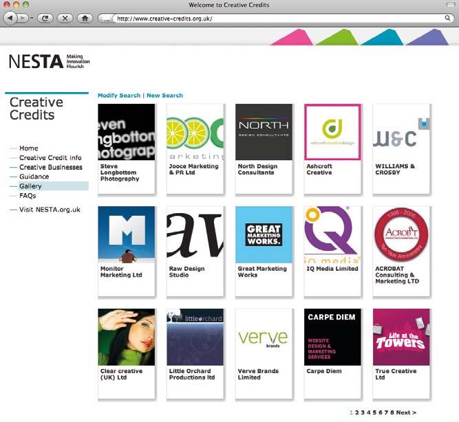 Screenshot of a web page showing a gallery of company logos and names under "Creative Credits"