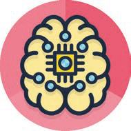 Icon of a brain with integrated circuits, symbolizing artificial intelligence or digital intelligence.