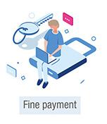 Illustration of a person on a padlock with a laptop and key, representing secure fine payment.