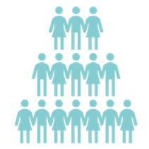 Icon showing a group of 12 stylized people figures, arranged in a pyramid.