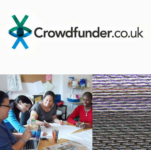 Crowdfunder.co.uk logo above an image of several people collaborating at a table, possibly working on projects.
