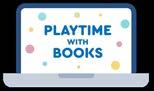 Illustration of a laptop screen displaying the text "PLAYTIME WITH BOOKS" surrounded by colorful dots.