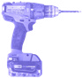 A purple cordless power drill with a battery pack and a drill bit.