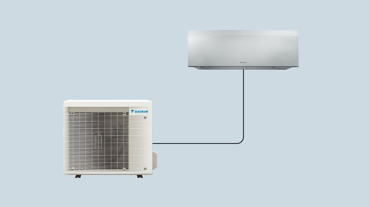 Diagram showing a Daikin outdoor air conditioning unit connected to a single indoor wall-mounted unit.