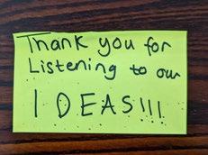 Handwritten thank you note for listening to ideas.