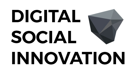 Logo for "Digital Social Innovation" featuring the text next to a geometric, faceted gray rock icon.