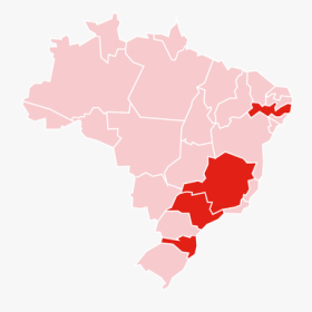 Map of Brazil highlighting specific states in red.