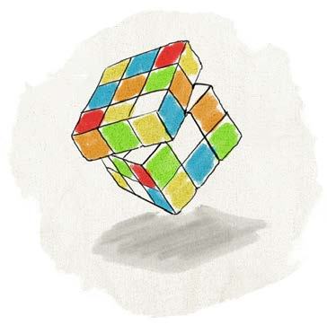 An illustration of interlocking, colorful cube segments, suggesting complexity or a conceptual model.