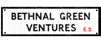 Rectangular sign resembling a street sign, displaying the name 'BETHNAL GREEN VENTURES' and the postcode 'E2'.