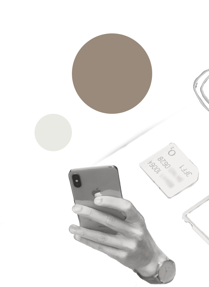 A hand holding an iPhone with a SIM card and SIM tray visible, representing mobile technology and connectivity.