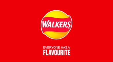 The Walkers crisps logo on a red background with the slogan "EVERYONE HAS A FLAVOURITE".