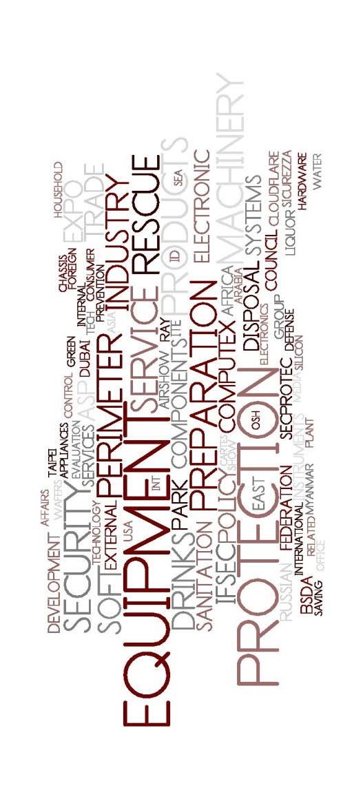 A word cloud, oriented vertically, displaying various terms with size indicating frequency or importance, such as "EQUIPMENT" and "PROTECTION".