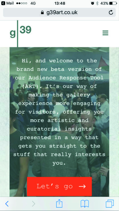 Screenshot of a mobile website welcome screen for an Audience Response Tool, with introductory text and a 'Let's go' button.