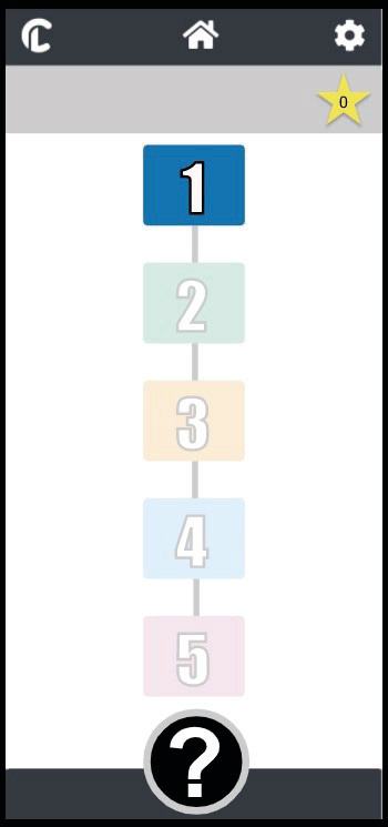 Screenshot of a mobile app showing a vertical list of numbered lessons or levels (1-5) on the left, sub-sections of a lesson (1.1-1.5) in the middle, and a phonics exercise on the right.