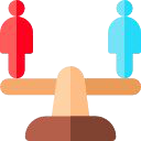 Illustration of a seesaw with two figures balancing, symbolizing comparison, equality, or trade-offs.