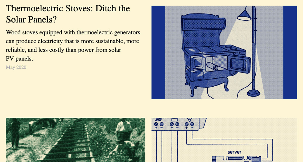 Illustration of a vintage-style wood stove with an open oven, and a floor lamp next to it, illuminating the stove. The image represents a thermoelectric stove.
