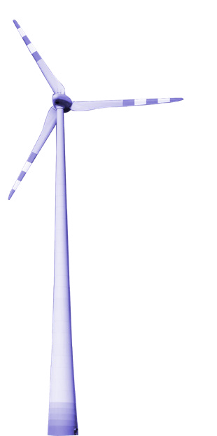 Illustration of a wind turbine with three blades.