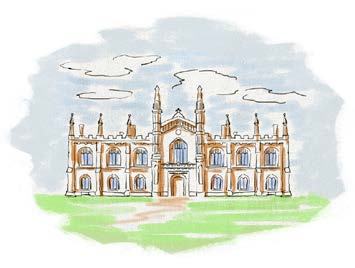 Hand-drawn illustration of a grand, multi-story building with a central entrance and tall windows.