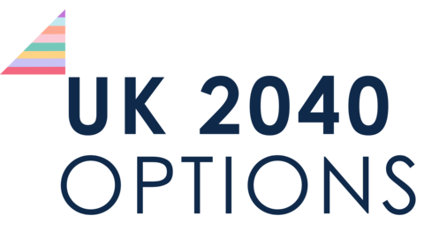 Text 'UK 2040 OPTIONS' with a small colorful triangle graphic.