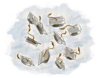 Multiple graduation caps flying in the air, representing achievement, education, or celebrating success.