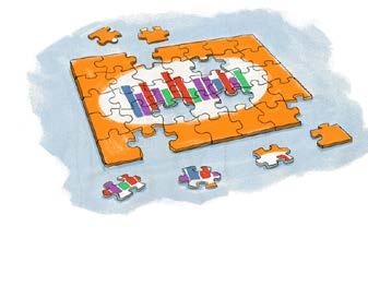 Jigsaw puzzle with pieces missing from the center, revealing a bar chart representing a complete solution or data analysis.