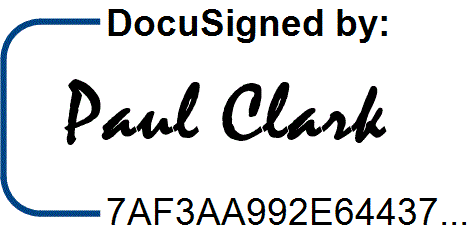 Digital signature indicating "DocuSigned by: Paul Clark" followed by a hexadecimal verification code.