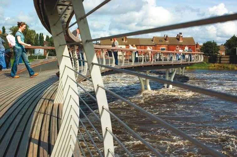 The new footbridge over the River Aire, designed by the citizens of Castleford as part of Channel 4 programme ‘Big Town Plan'. Image courtesy of Stephen Bowler.