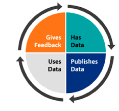 Circular process diagram showing the data lifecycle from having data to publishing, using, and giving feedback.
