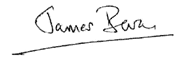 Handwritten signature, likely of "James Bar", used for authentication or endorsement.