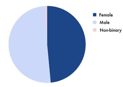 Pie chart displaying the gender distribution of participants, showing proportions for Female, Male, and Non-binary categories.