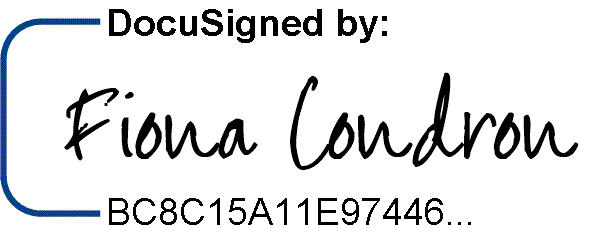 Digital signature by Fiona Condron with unique verification ID.