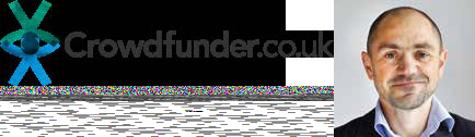 Crowdfunder.co.uk logo next to a smiling man with short hair and a suit jacket.
