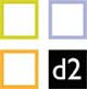 A 2x2 grid of four squares. The top-left square is outlined in green, top-right in purple, bottom-left in orange. The bottom-right square is black with the white text 'd2'.