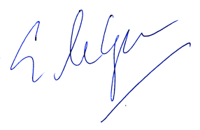 Handwritten signature in blue ink.