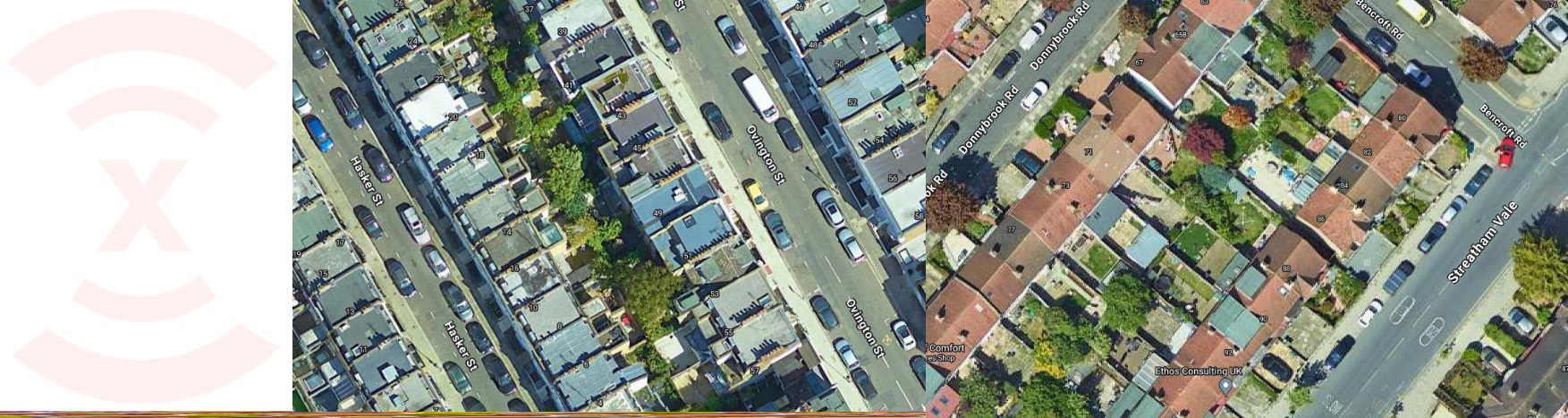 Aerial map view of a residential area with streets and houses, showing street names like Orpington St, Donnybrook Rd, and Streatham Vale.