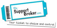 Logo for MySupportBroker.com, with the slogan "Your ticket to choice and control".