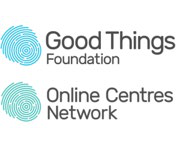 Logos for Good Things Foundation and Online Centres Network, both featuring a blue fingerprint swirl icon.