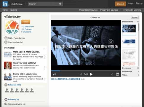 Screenshot of a SlideShare page showing a video player, profile information, and presentation thumbnails.