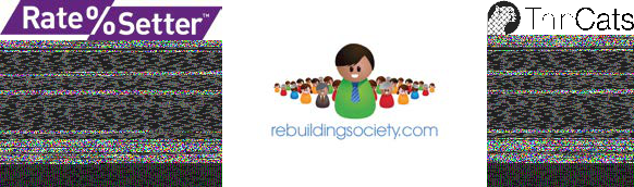 Logos and brand images for financial platforms including Rate%Setter, Rebuilding Society (showing a man in front of a crowd), and TarCats.
